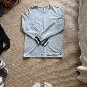 Lucky Brand Light Gray Long Sleeve Crew with Contrast Stripe Cuffs